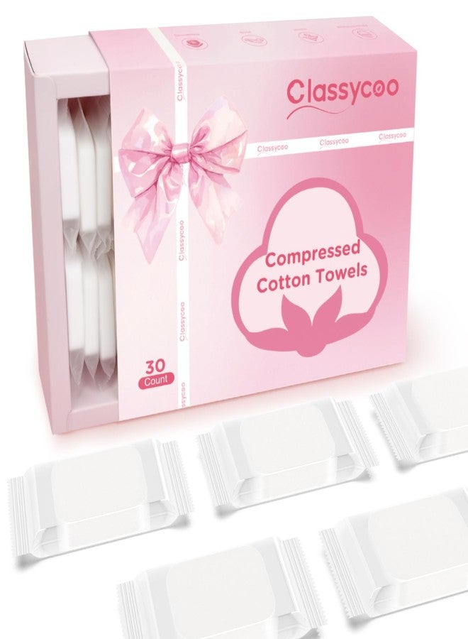 Classycoo XL Ticken Compressed Towel Tablets- 100% Cotton Disposable Face Towel, 30 PCS Individually Wrapped Portable, Travel Mini Soft Washcloth, Camping, Facial Makeup, Gift, Pink 12x10 Inches - Image 1